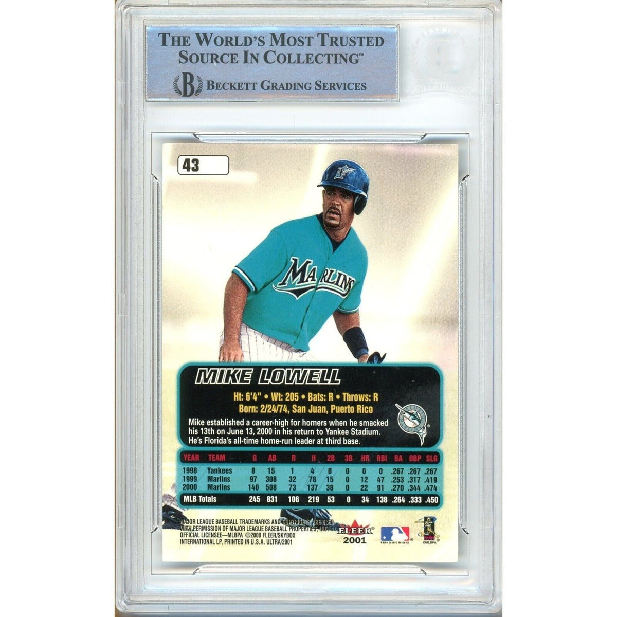 Mike Lowell Miami Marlins Signed Autograph Trading Card Beckett BAS