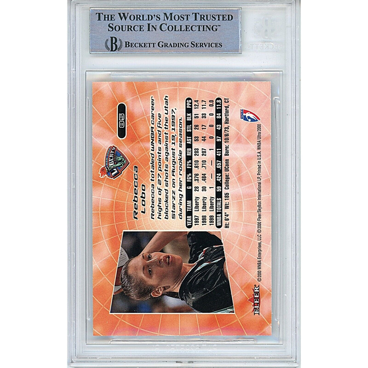 Rebecca Lobo New York Liberty Autograph Trading Card Beckett BAS
