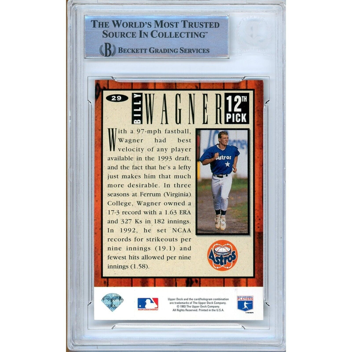 Billy Wagner Collectors Choice Autograph Trading Card Beckett BAS