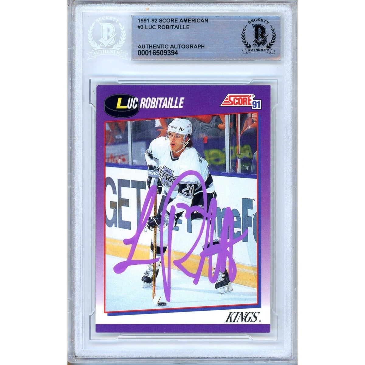 Luc Robitaille Score American Autographed Trading Card Beckett BAS