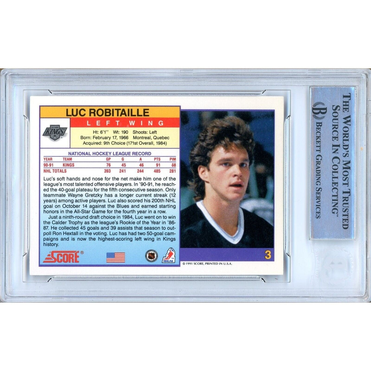 Luc Robitaille Score American Signed Trading Card Beckett BAS