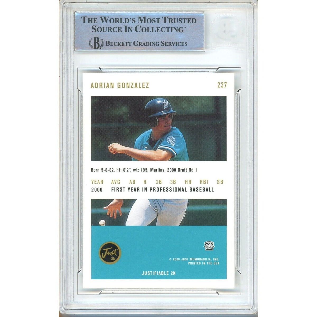 Adrian Gonzalez Just Minors Signed Trading Card Beckett BAS