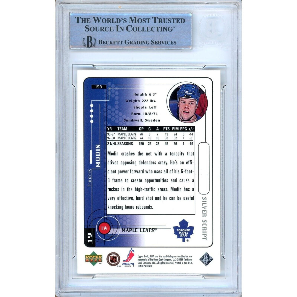 Fredrik Modin Upper Deck Signed Trading Card Beckett BAS