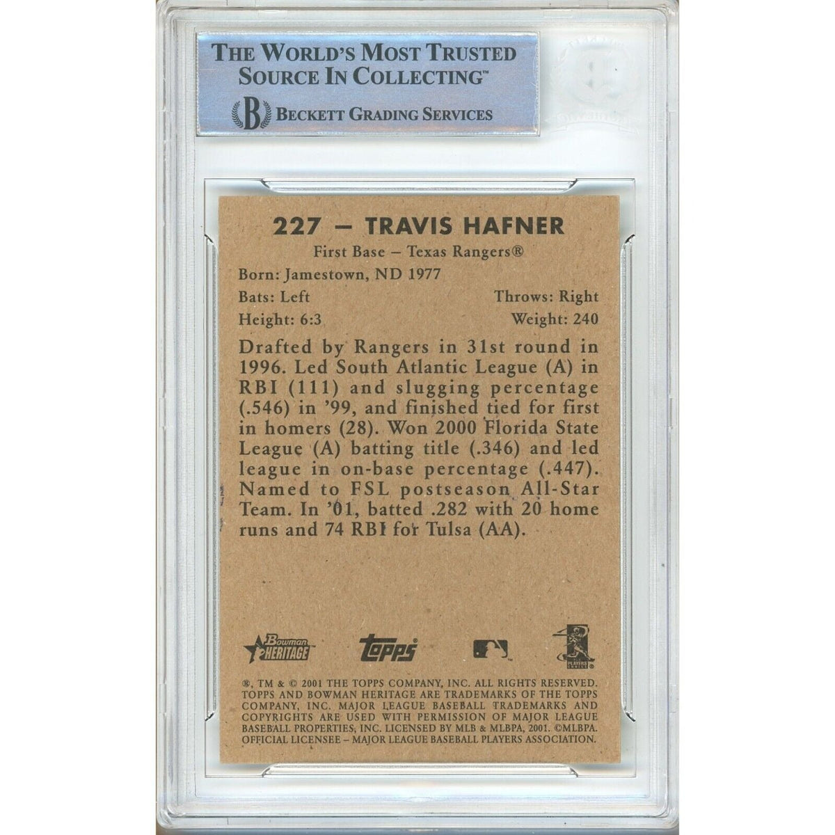 Travis Hafner Texas Rangers Signed Trading Card Beckett BAS