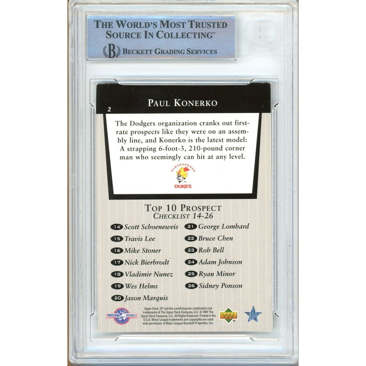 Paul Konerko Signed Trading Card Beckett BAS