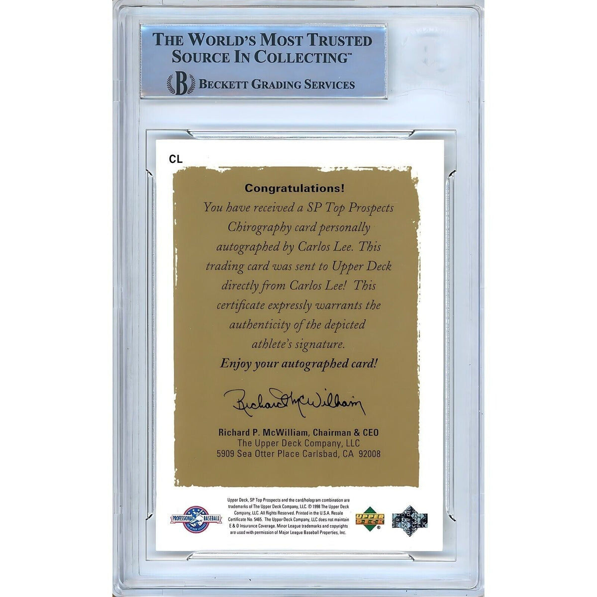 Carlos Lee Upper Deck Signed Trading Card Beckett BAS
