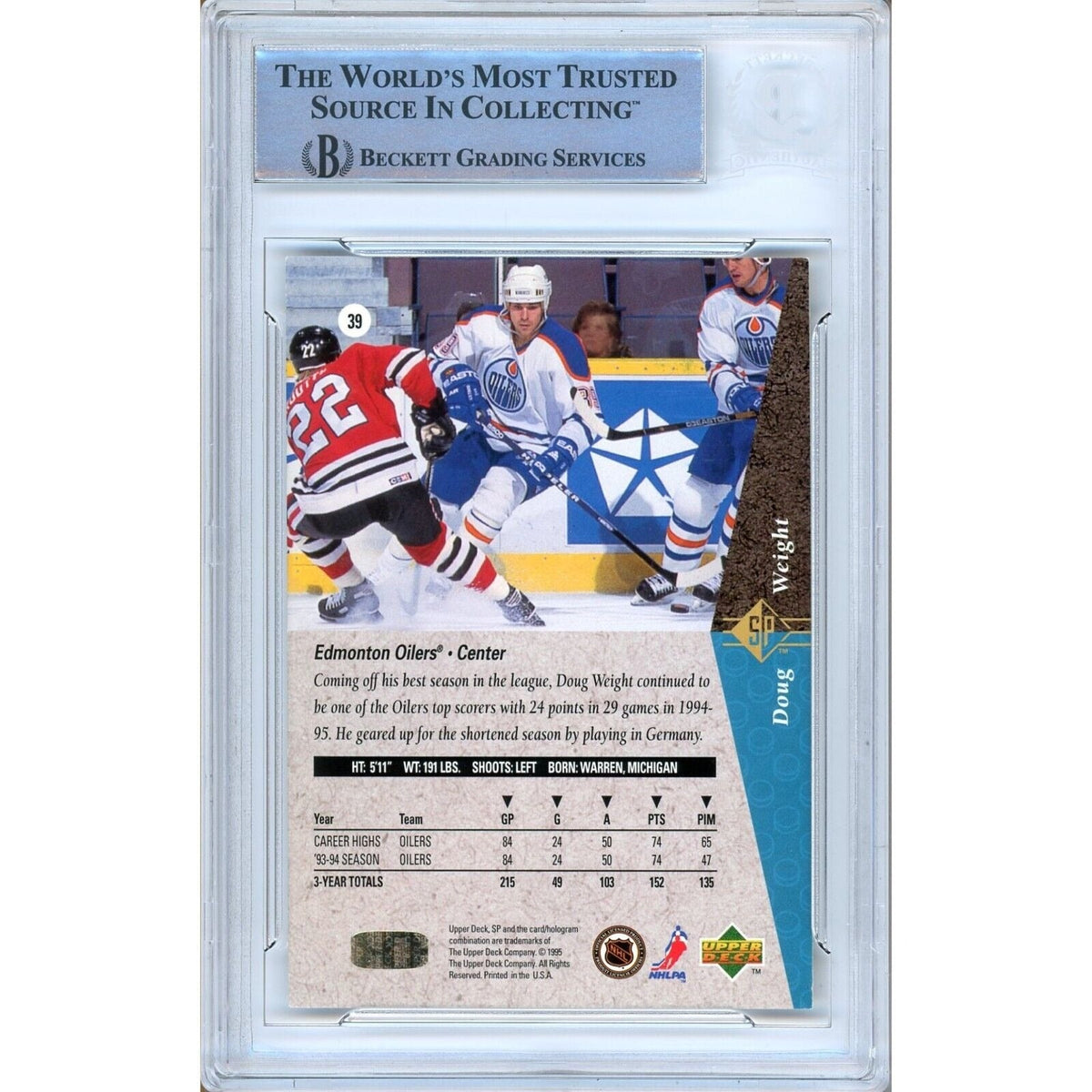 Doug Weight Upper Deck Signed Trading Card Beckett BAS