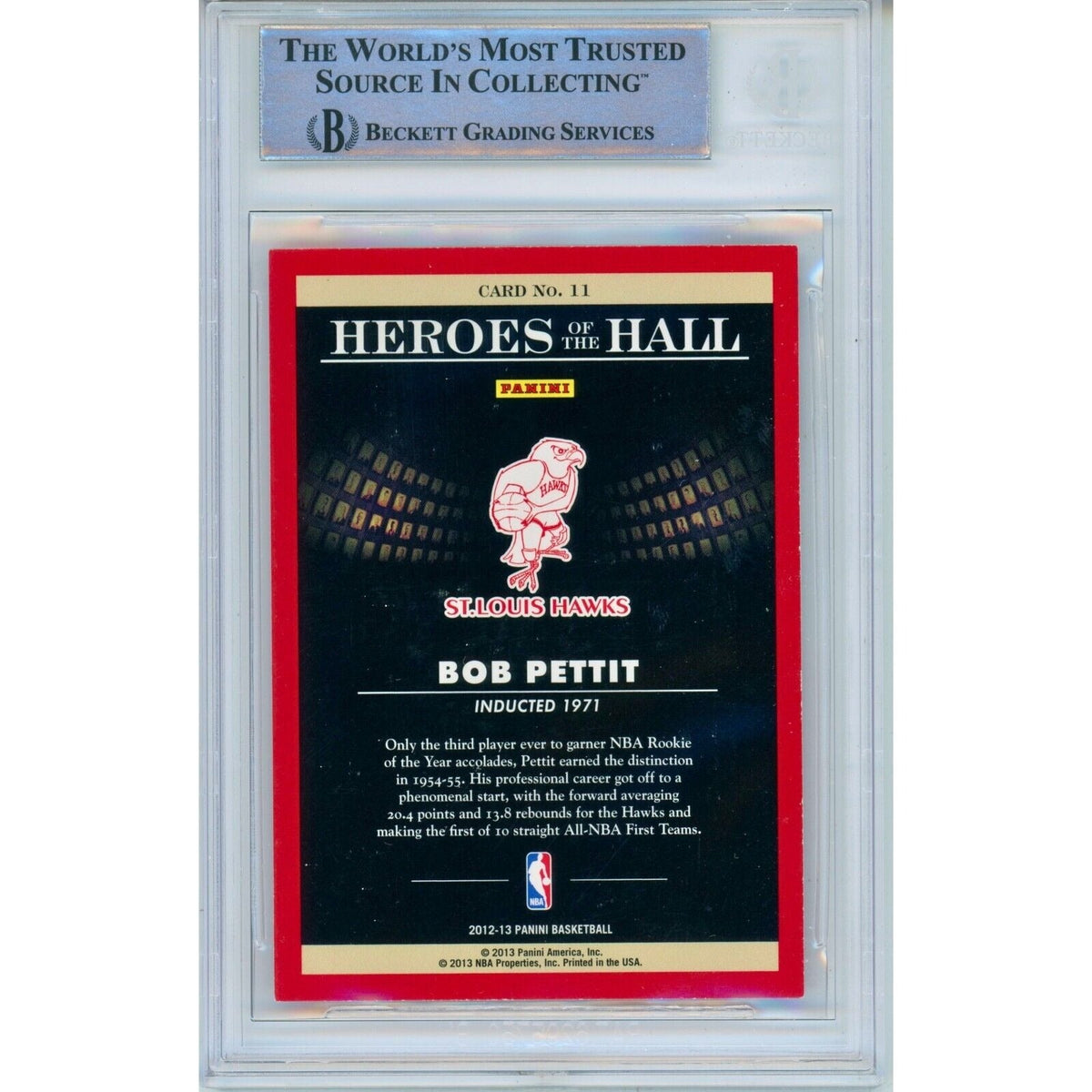 Bob Pettit Panini Heroes Autograph Trading Card Beckett BAS