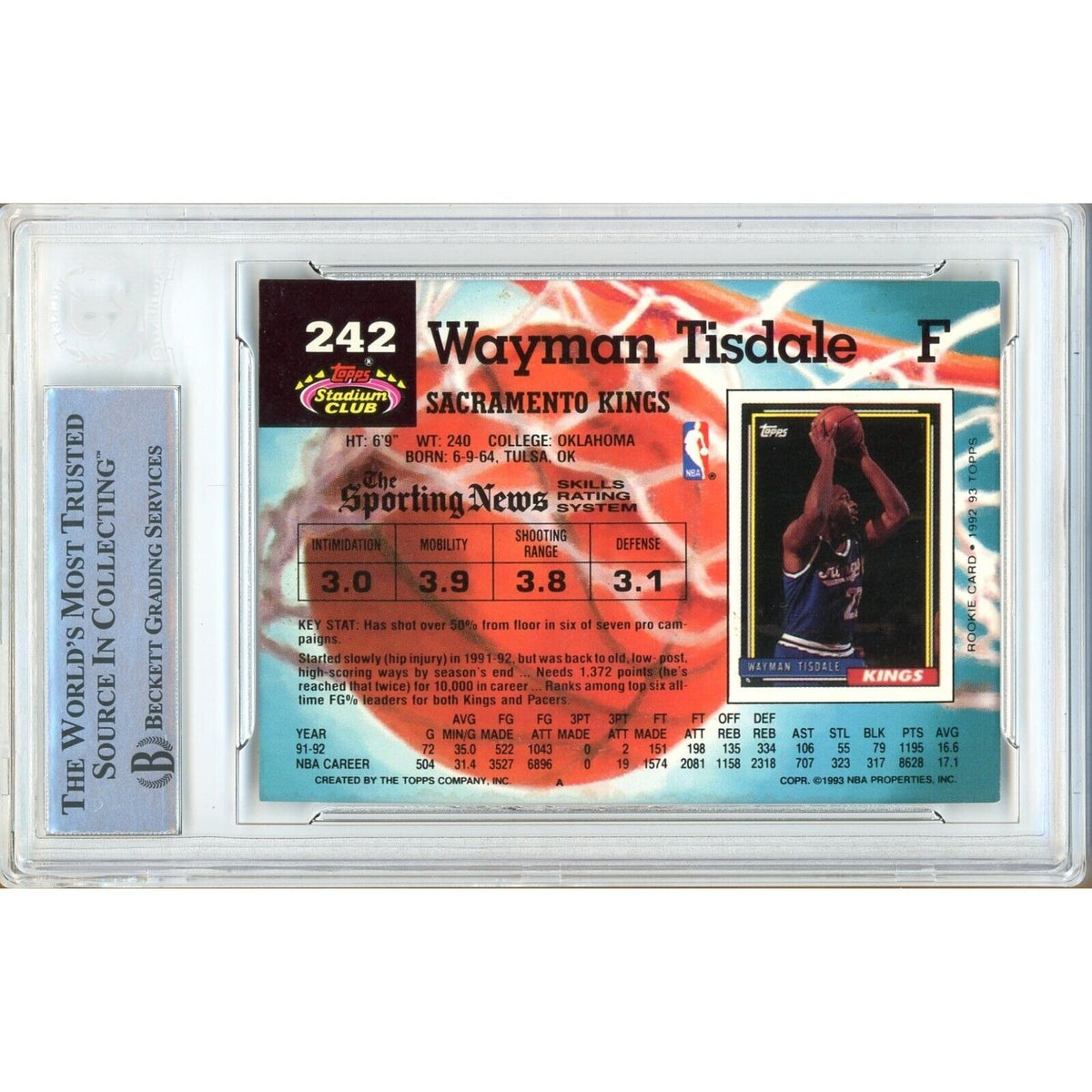 Wayman Tisdale Sacramento Kings Signed Trading Card Beckett BAS