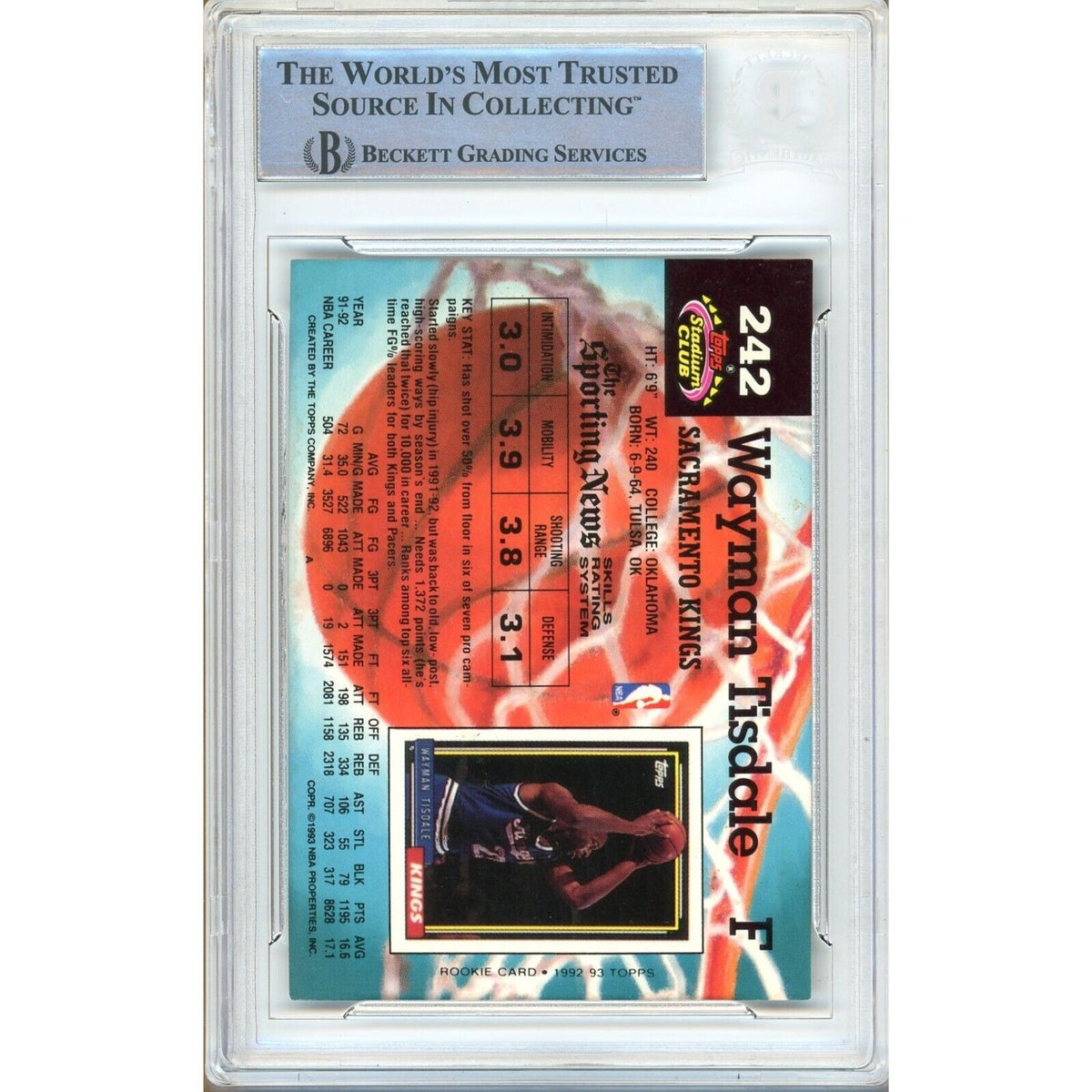 Wayman Tisdale Sacramento Kings Signed Autograph Trading Card Beckett BAS
