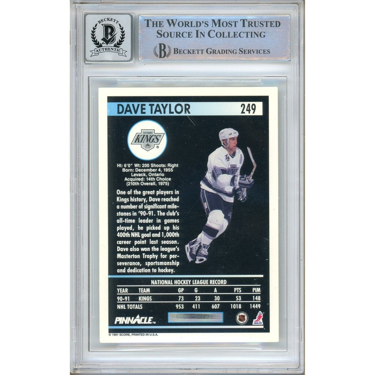 Dave Taylor Los Angeles Kings Signed Trading Card Beckett BGS