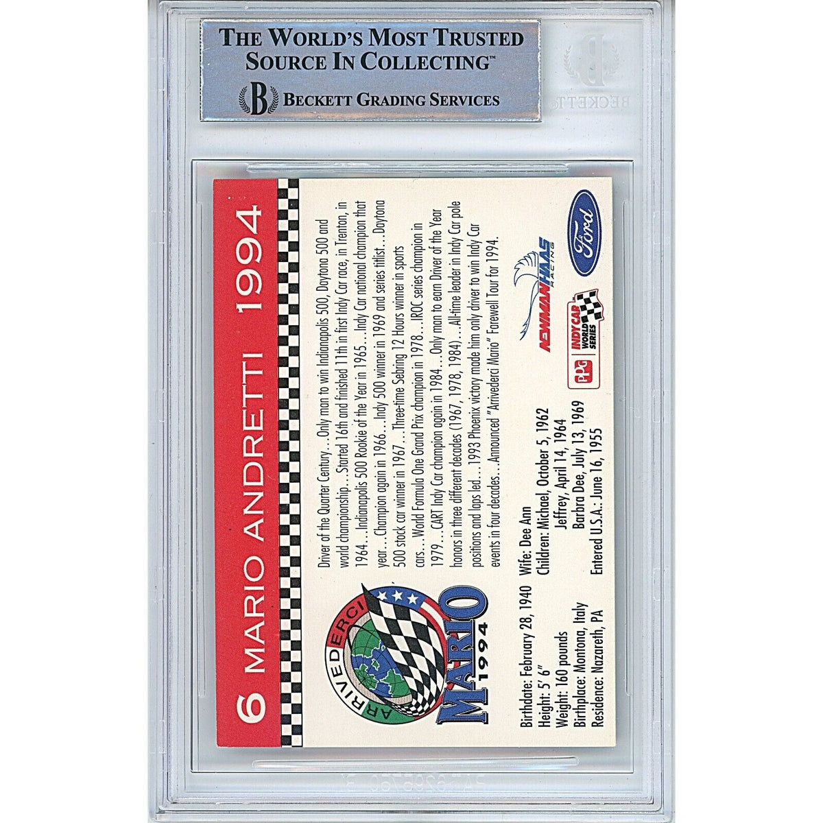 Mario Andretti Signed Autograph Trading Card Beckett BAS