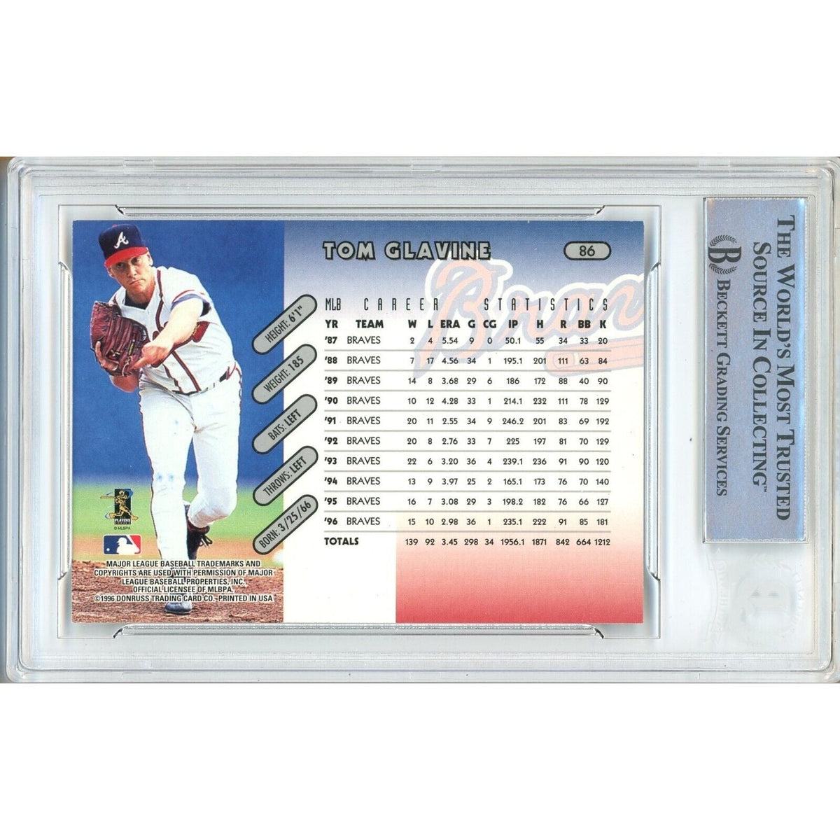Tom Glavine Atlanta Braves Signed Trading Card Beckett BAS