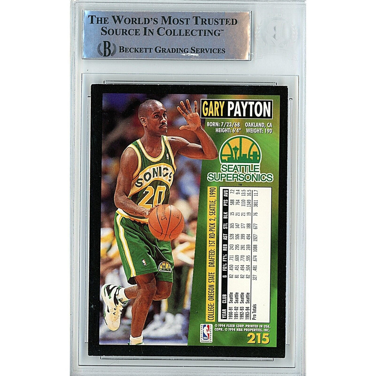 Gary Payton Seattle Supersonics Autographed Signed Trading Card Beckett BAS
