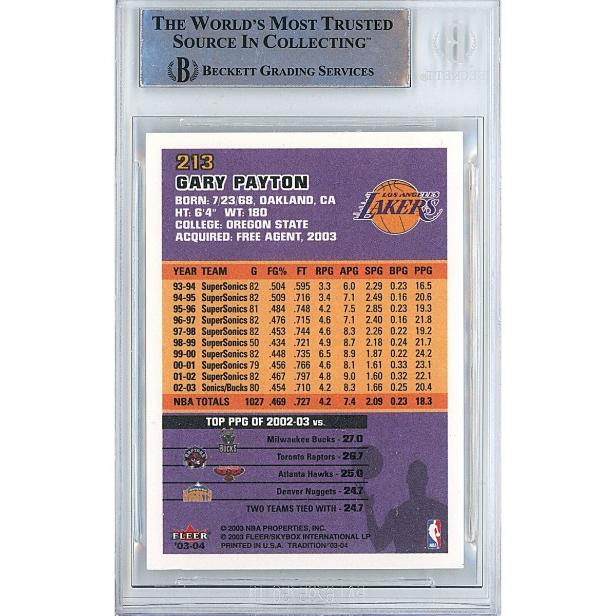 Gary Payton Fleer Tradition Signed Trading Card Beckett BAS