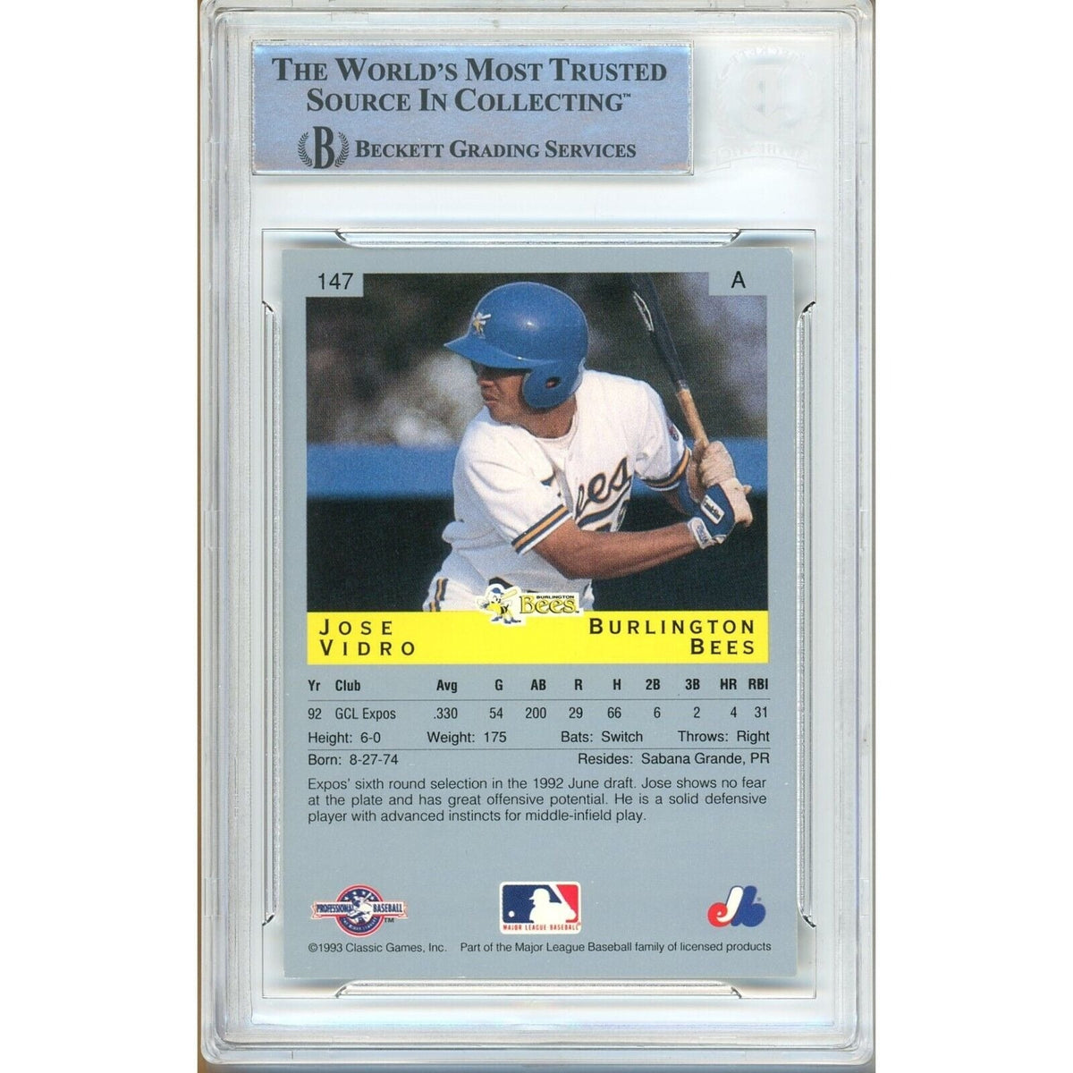 Jose Vidro Seattle Mariners Autographed Signed Trading Card Beckett BAS