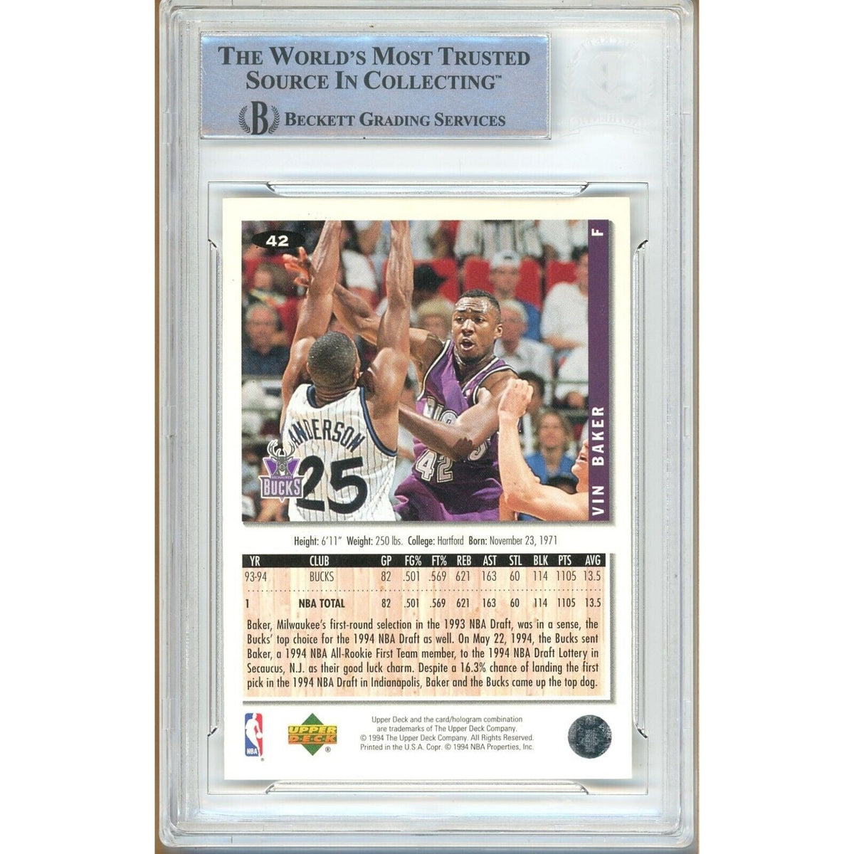 Vin Baker Milwaukee Bucks Signed Trading Card Beckett BAS