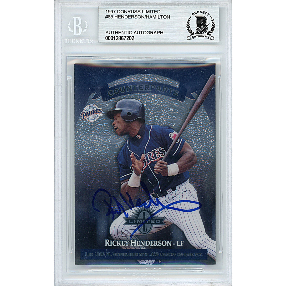 Rickey Henderson Autographed Trading Card Beckett BGS