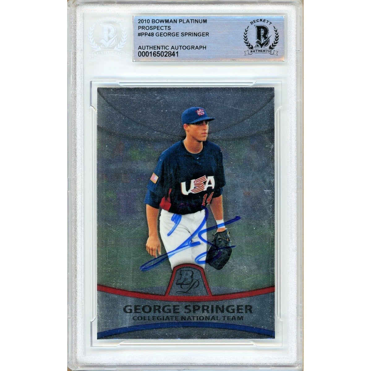 George Springer Bowman Platinum Prospects Autographed Trading Card Beckett BAS