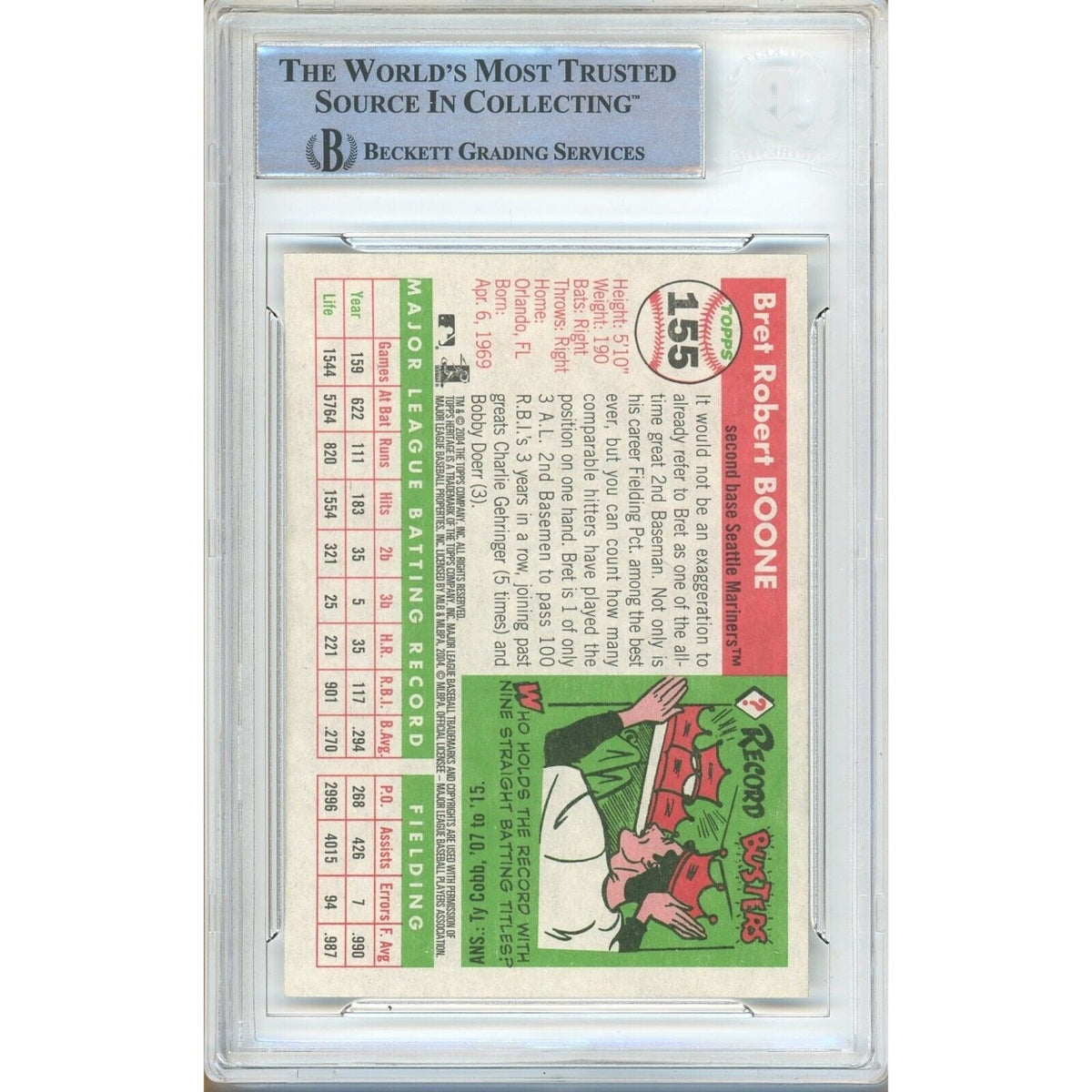 Bret Boone Seattle Mariners Autographed Auto Trading Card Beckett BAS