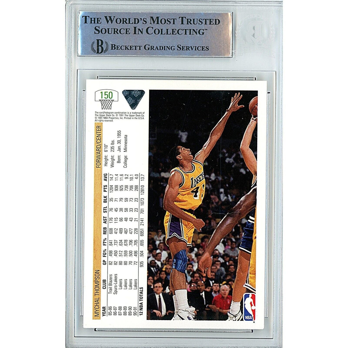 Mychal Thompson Los Angeles Lakers Signed Trading Card Beckett BAS