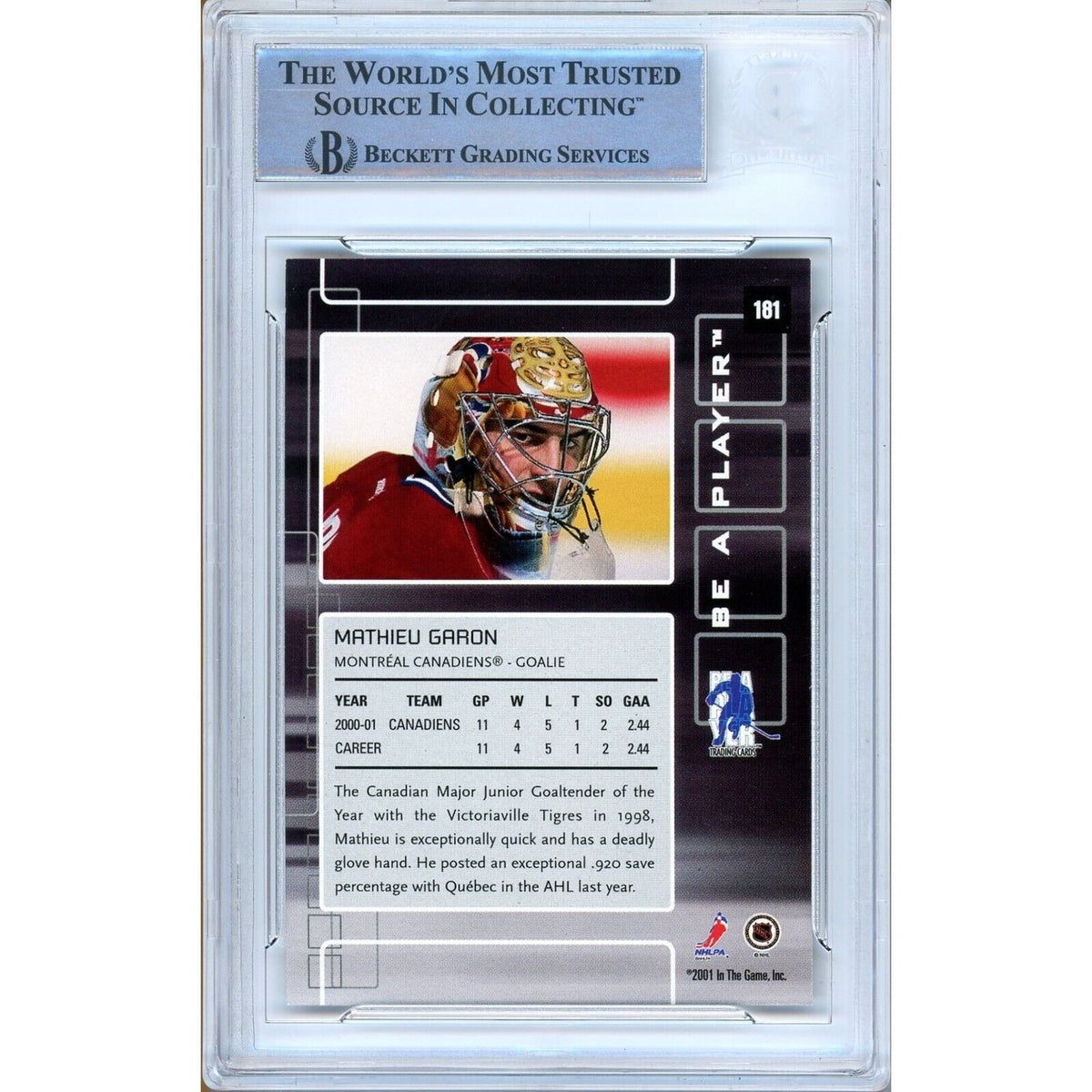 Mathieu Garon Canadiens Signed Trading Card Beckett BAS