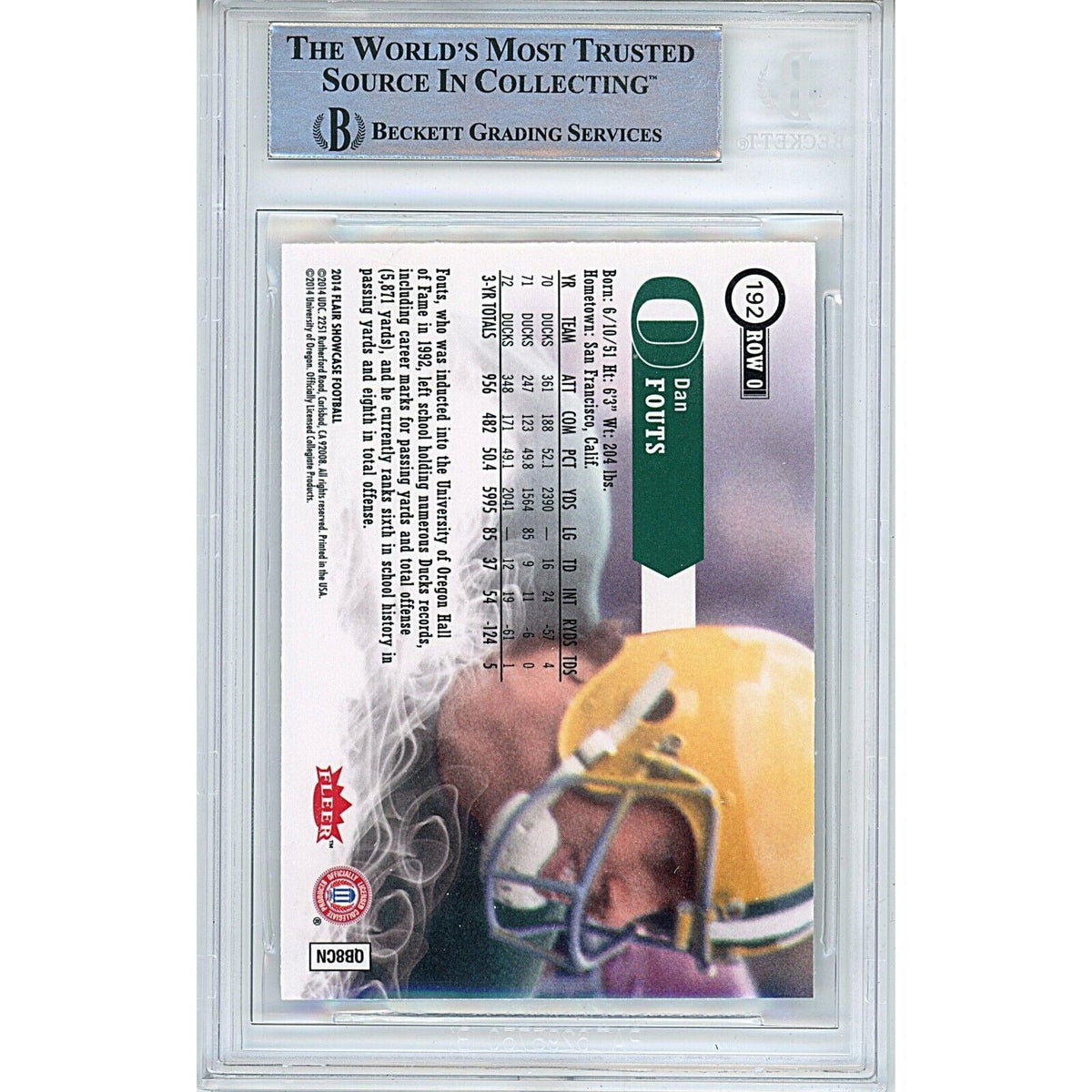 Dan Fouts Flair Showcase Auto Trading Card Beckett BAS