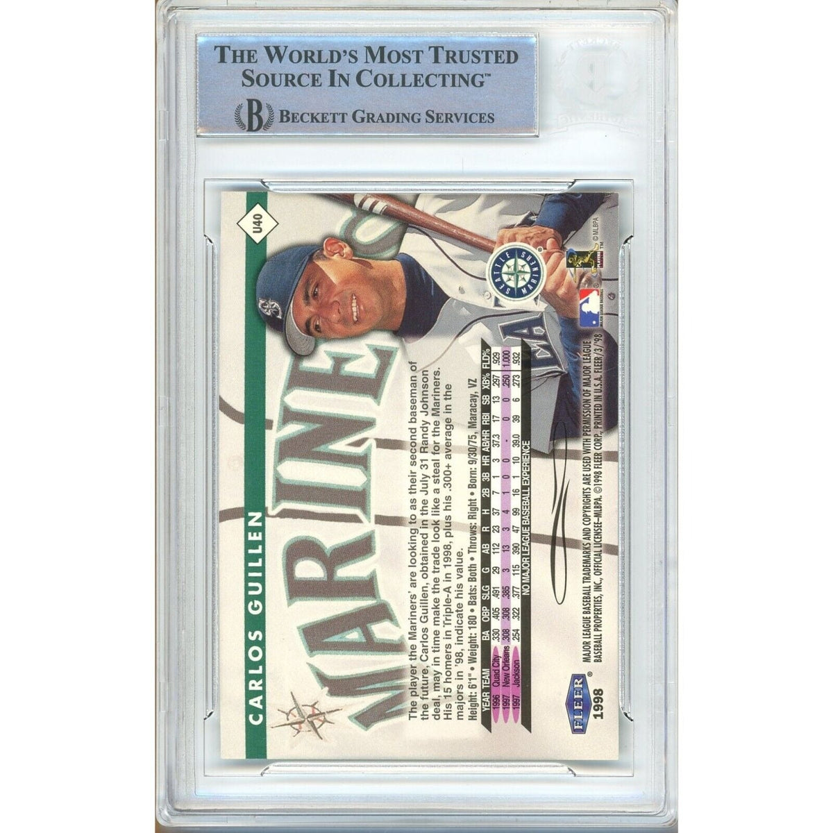 Carlos Guillen Fleer Tradition Update Autograph Trading Card Beckett BAS