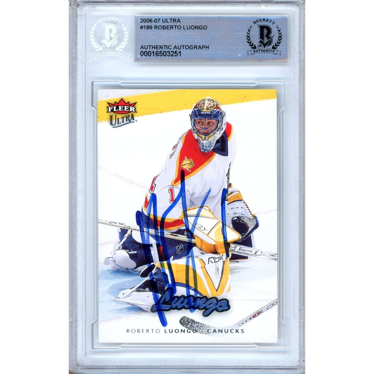 Roberto Luongo Florida Panthers Signed Autographed Trading Card Beckett BAS