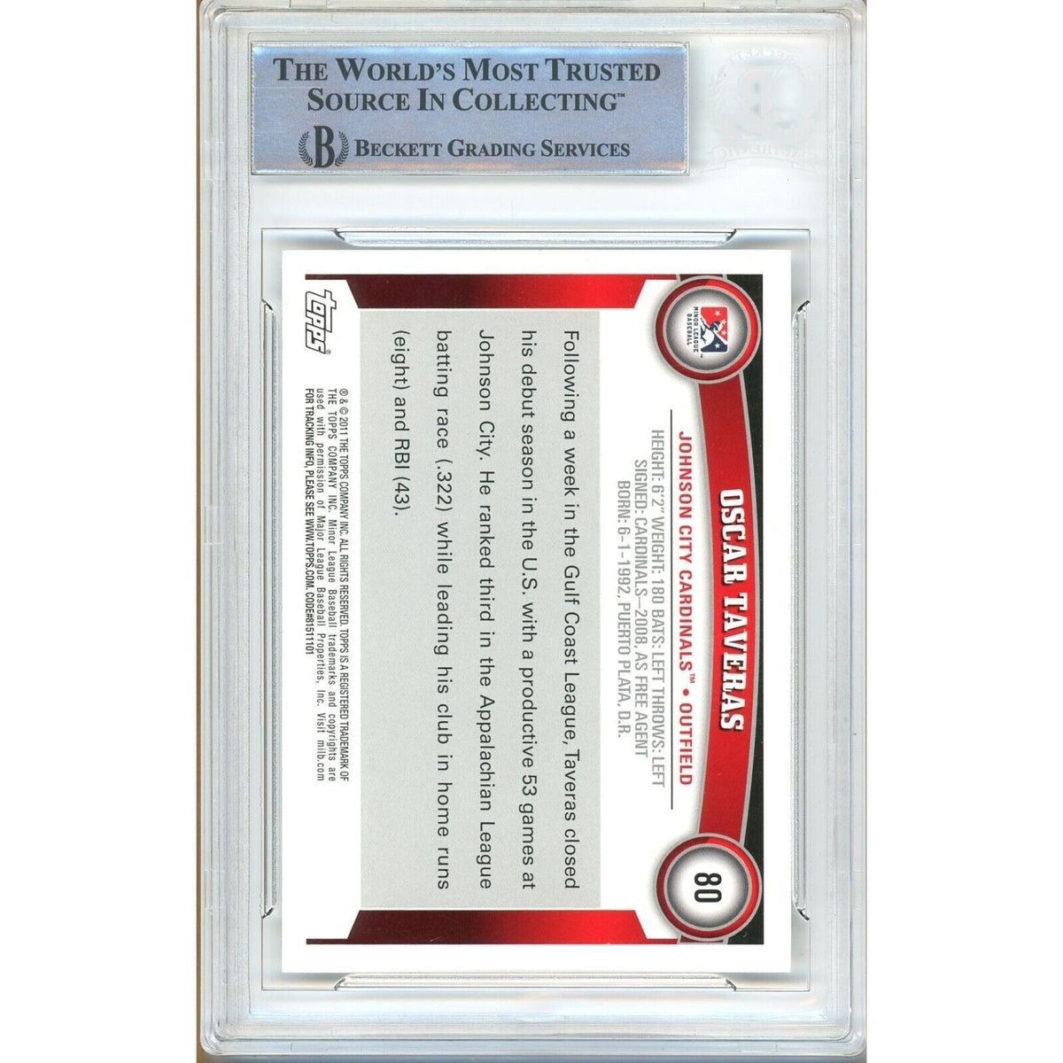 Oscar Taveras St Louis Cardinals Autograph Trading Card Beckett BAS