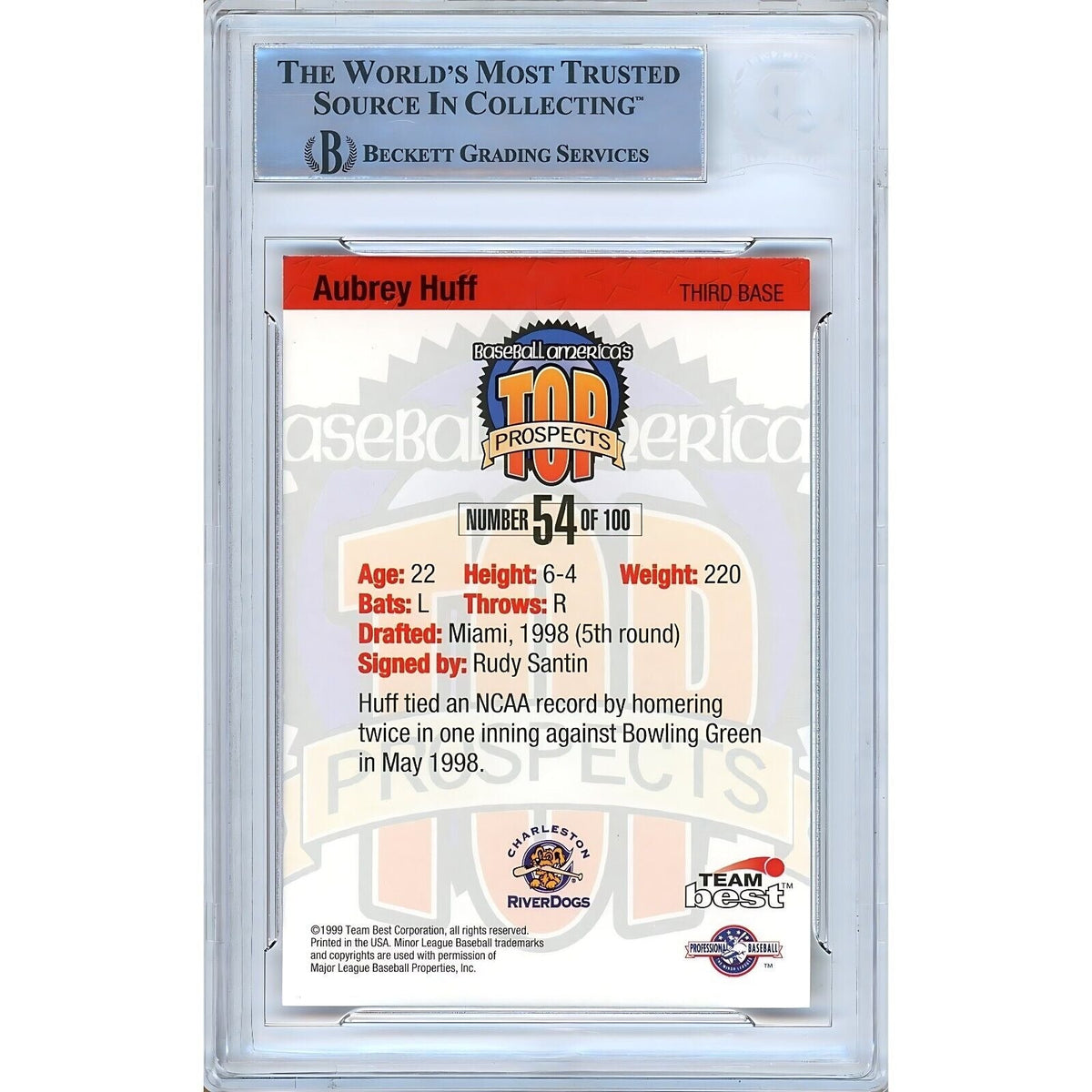 Aubrey Huff Team Best Signed Trading Card Beckett BAS