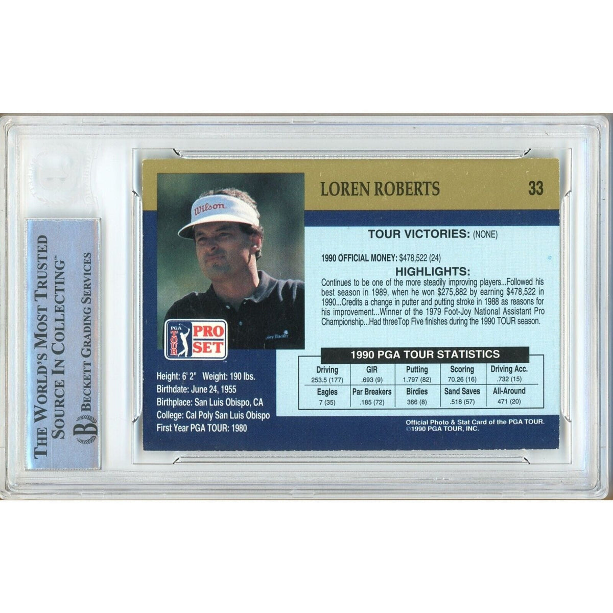 Loren Roberts Tour Pro Set Signed Trading Card Beckett BAS