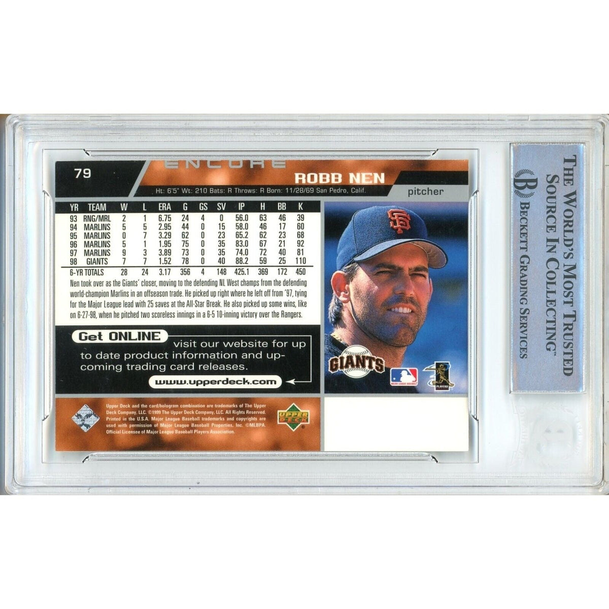 Robb Nen San Francisco Giants Signed Trading Card Beckett BAS