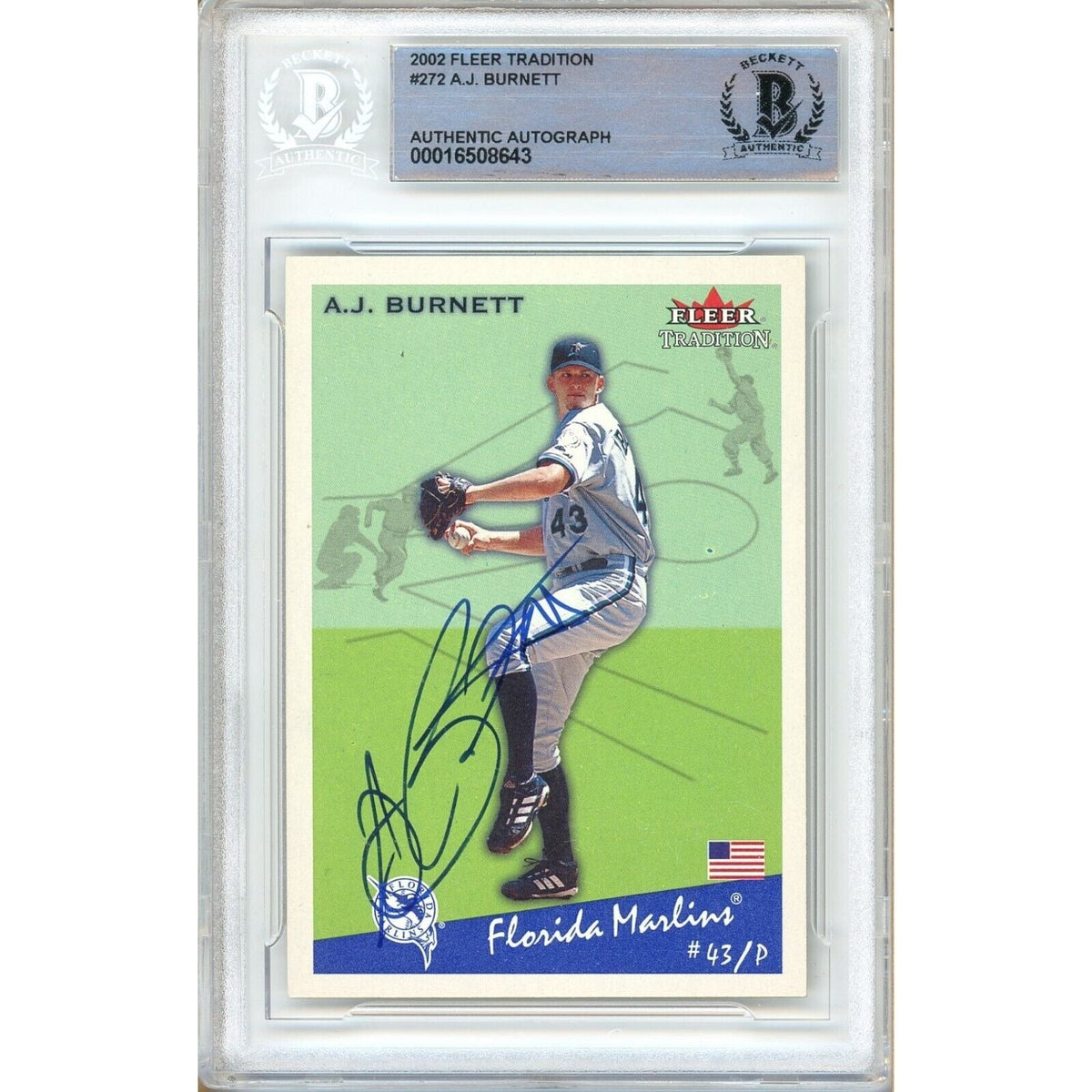 Aj Burnett Fleer Tradition Autographed Trading Card Beckett BAS