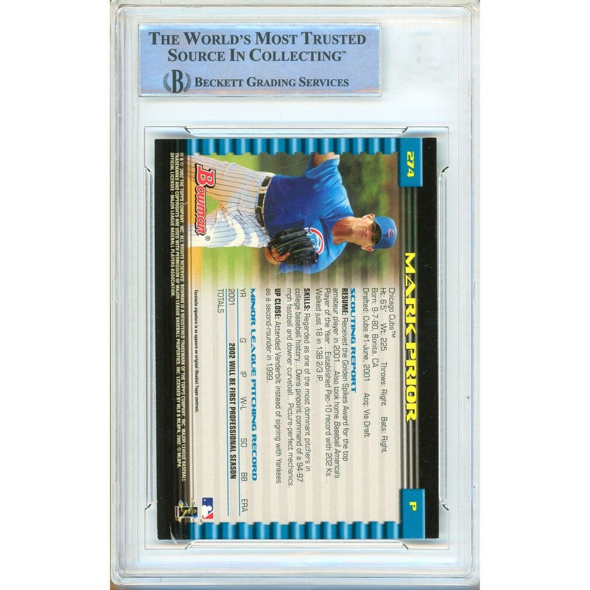 Mark Prior Chicago Cubs Signed Autograph Trading Card Beckett BAS