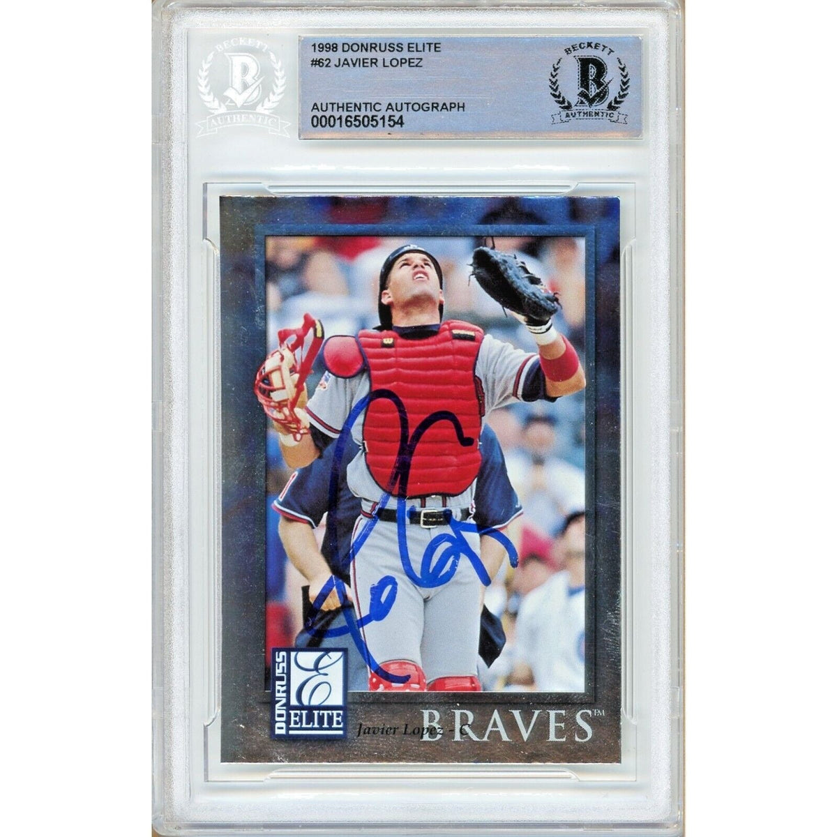 Javy Lopez Donruss Elite Autographed Trading Card Beckett BAS