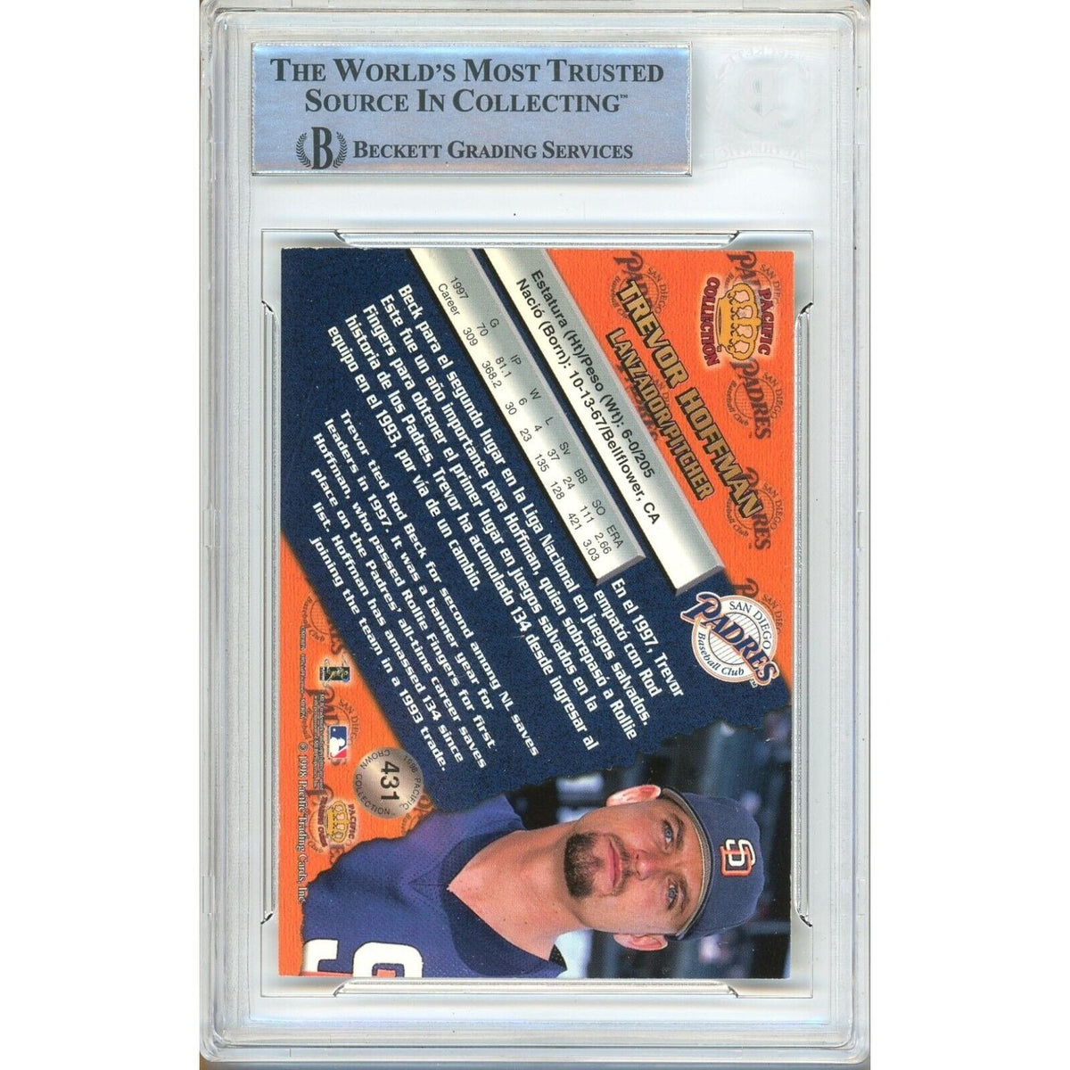 Trevor Hoffman San Diego Padres Autograph Trading Card Beckett BGS