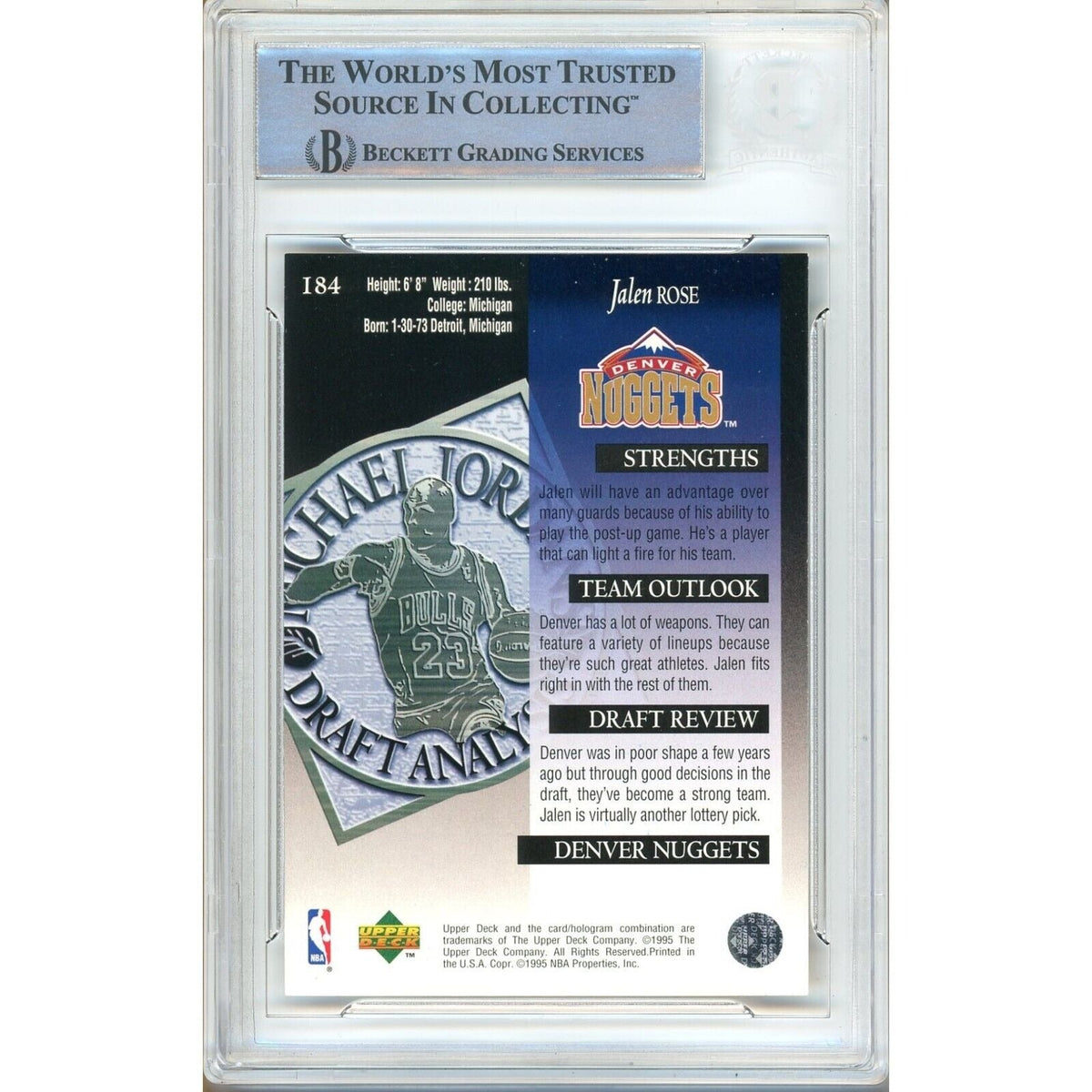 Jalen Rose Upper Deck Signed Trading Card Beckett BAS