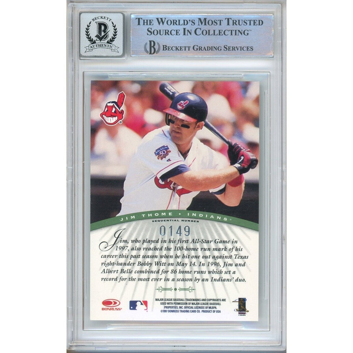 Jim Thome Cleveland Indians Autographed Signed Trading Card Beckett BGS