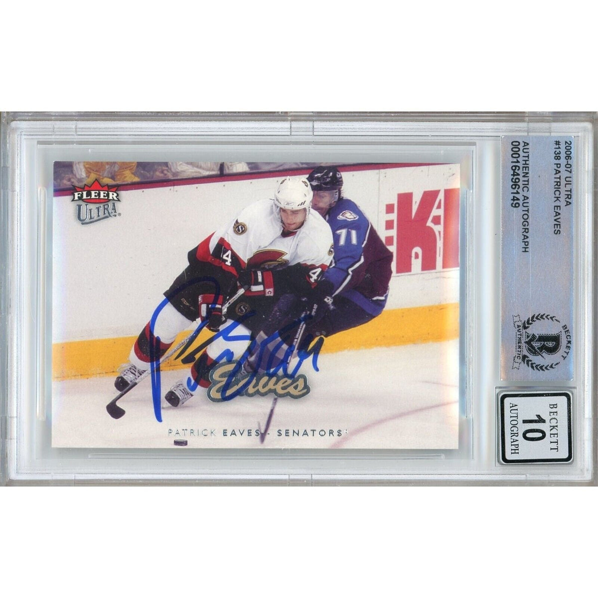 Patrick Eaves Ottawa Senators Signed Autographed Trading Card Beckett BGS