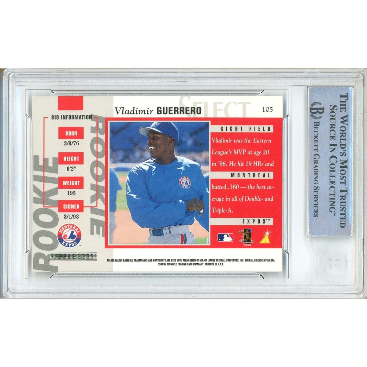 Vladimir Guerrero Montreal Expos Signed Trading Card Beckett BGS