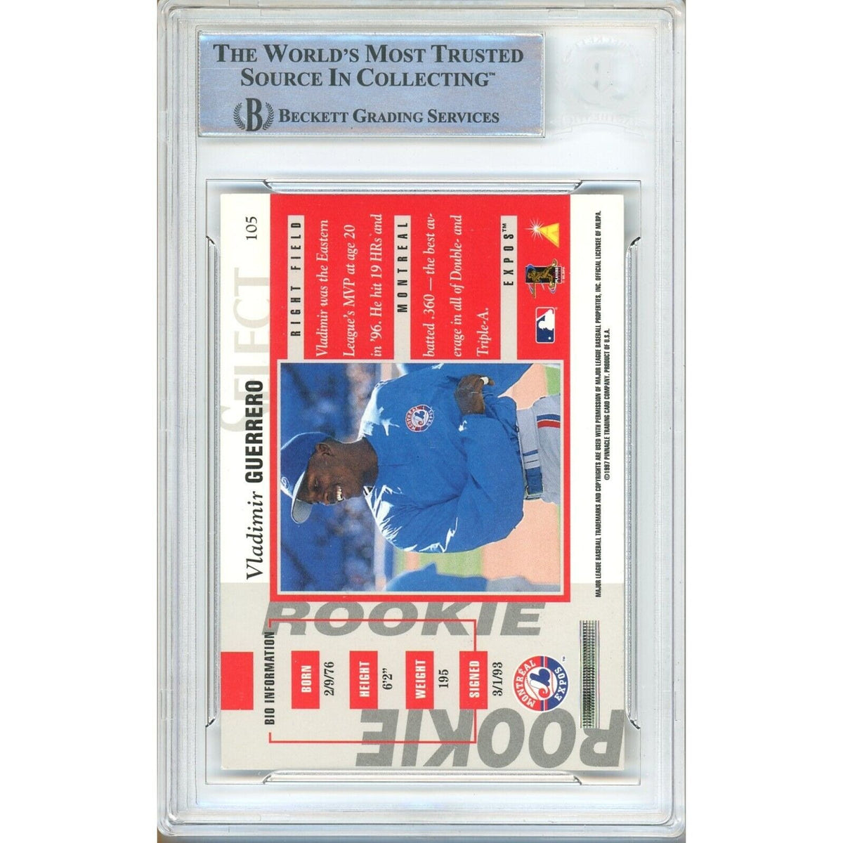 Vladimir Guerrero Montreal Expos Signed Autograph Trading Card Beckett BGS