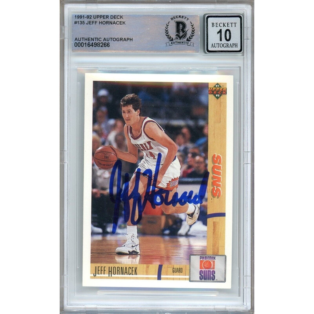 Jeff Hornacek Upper Deck Autographed Trading Card Beckett BGS
