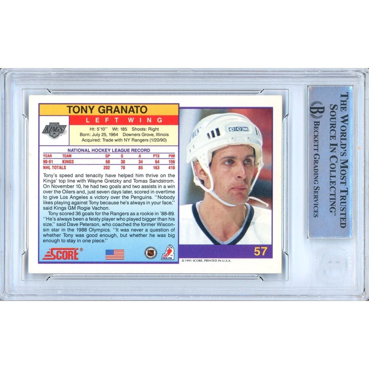 Tony Granato Los Angeles Kings Signed Trading Card Beckett BAS