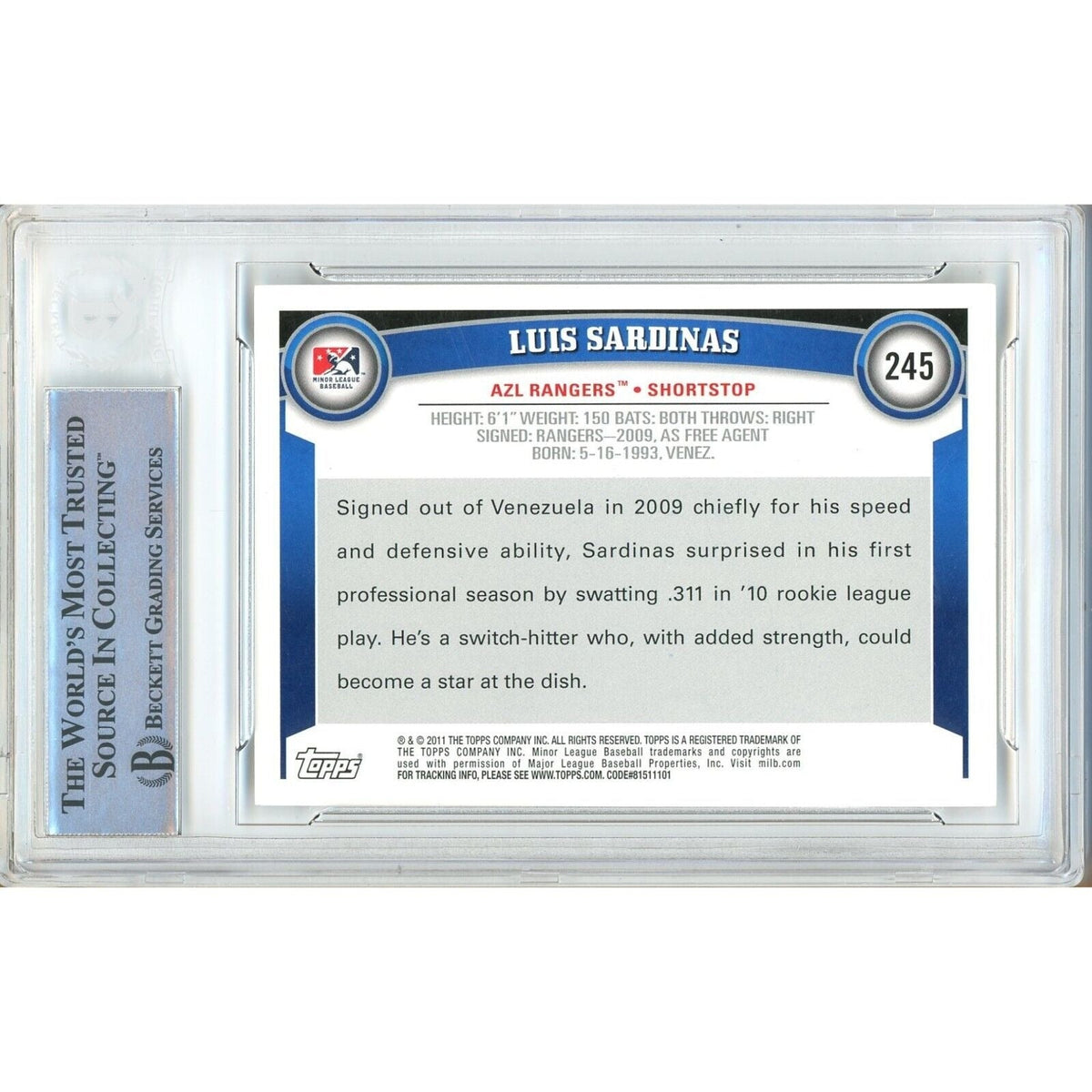 Luis Sardinas Topps Pro Debut Signed Trading Card Beckett BAS