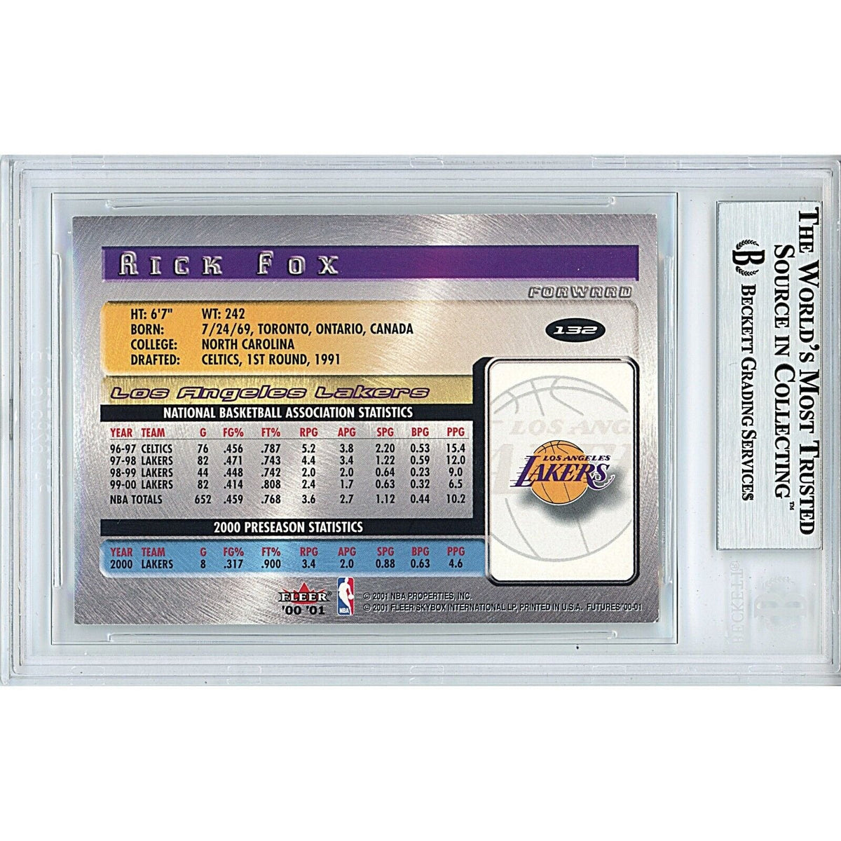 Rick Fox Los Angeles Lakers Signed Trading Card Beckett BAS