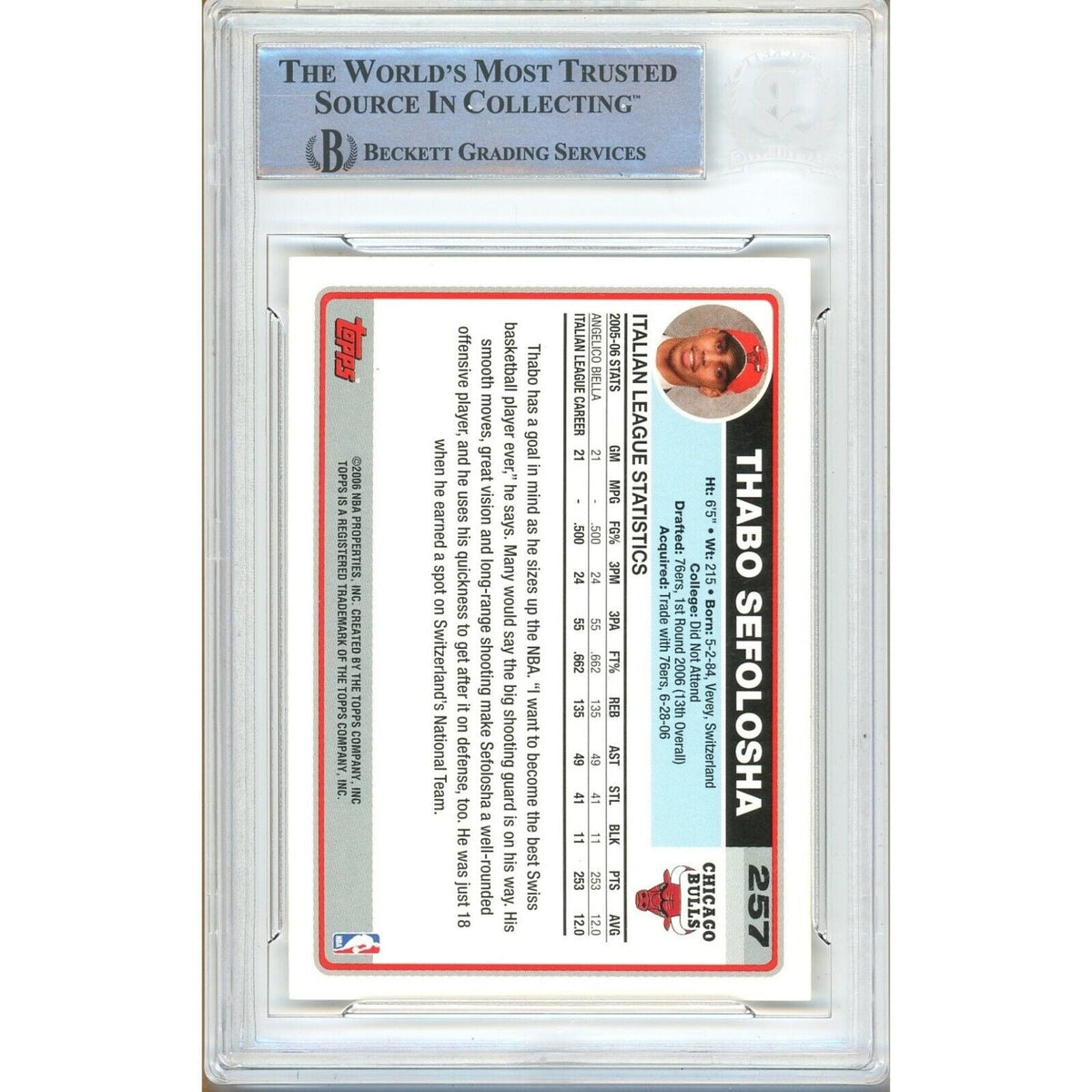 Thabo Sefolosha Chicago Bulls Signed Autograph Trading Card Beckett BAS