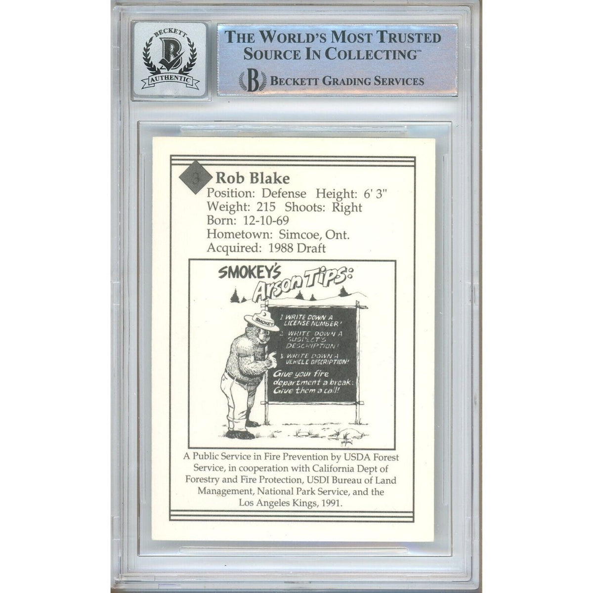 Rob Blake Los Angeles Kings Signed Trading Card Beckett BGS