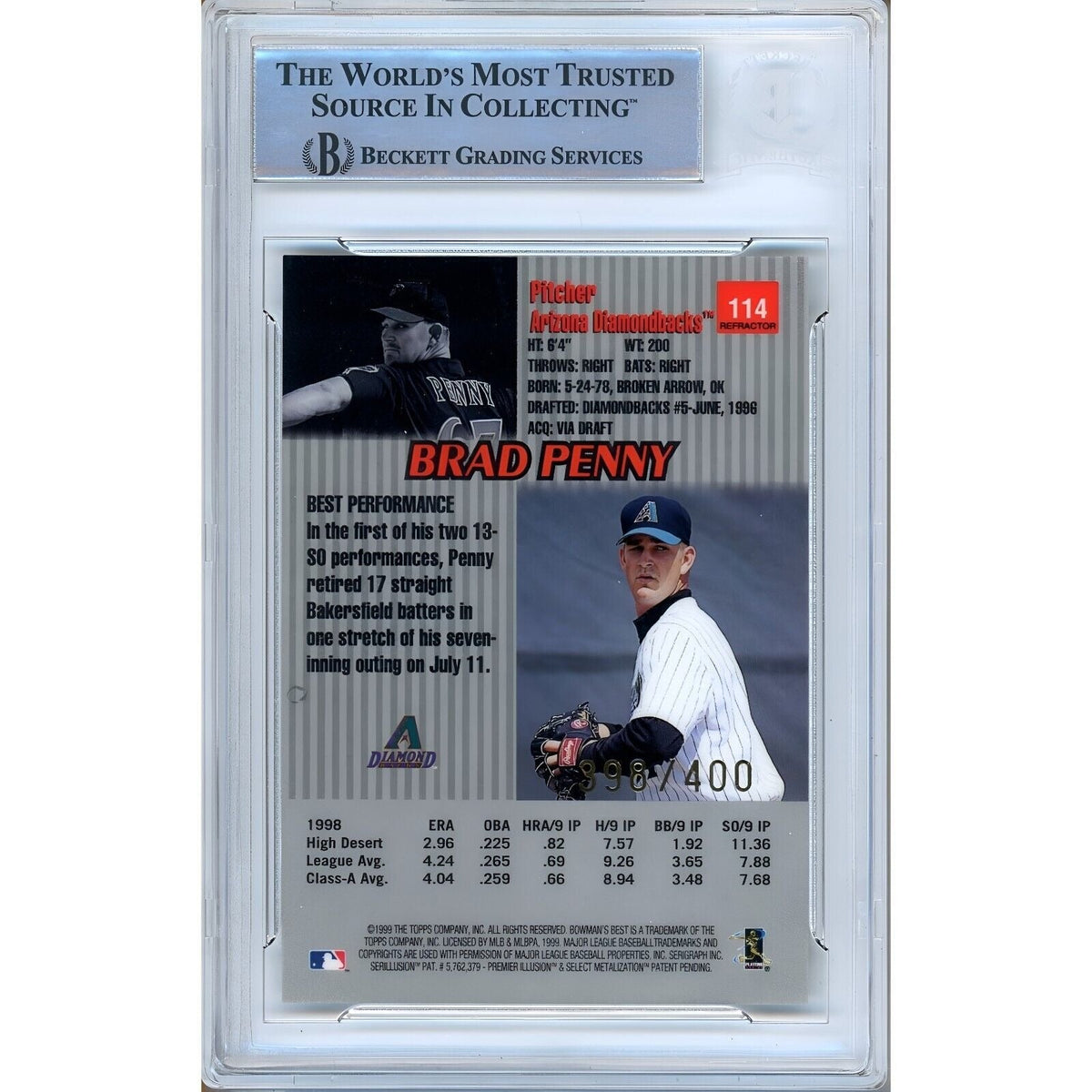 Brad Penny Bowman Best Refractors Signed Trading Card Beckett BAS