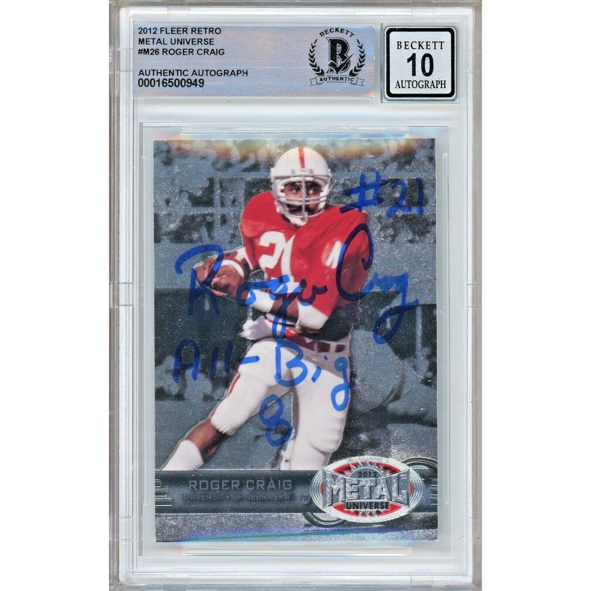Roger Craig Nebraska Cornhuskers Signed Autographed Trading Card Beckett BGS